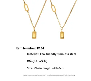 Detailed view of 18k gold plated stainless steel bar necklace with LOVE and GOLD engraving