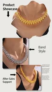 Detail of chunky ribbed spring choker in gold and silver finish on model
