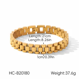 Detailed size specifications of the 18k gold-plated stainless steel watchband link bracelet