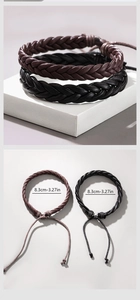 Detailed view of adjustable braided leather bracelets showing the 8.3cm inner diameter size