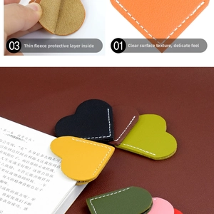 Close-up of PU leather heart bookmarks showing fine texture and soft inner lining