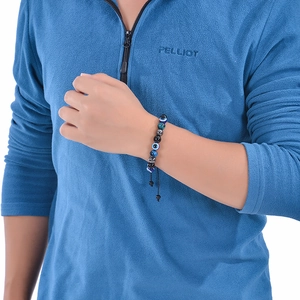 Bracciale in occhio di tigre e ossidiana 10mm con cordoncino intrecciato e occhio del male