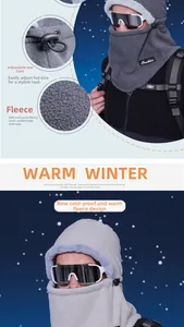 Detail of gray polar fleece neck gaiter with adjustable drawstring and windproof design