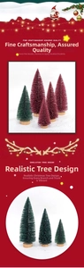 Miniature sisal Christmas tree set with dense needles and round wooden bases in red and green