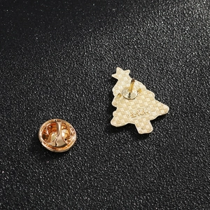 Champagne gold Christmas tree metal brooch with grid texture and butterfly clasp closure