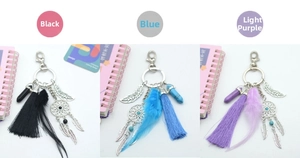 Bohemian dreamcatcher keychains with tassels and turquoise stones in three colors