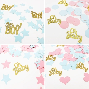 Baby Shower Party Confetti Glitter Paper Oh Baby It's A Boy Girl Gender Reveal Table Scatters Decoration Hearts Stars Circles