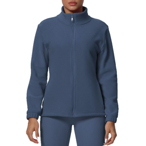 Women's warm dark blue fleece jacket with high collar and zipper for autumn and winter wear