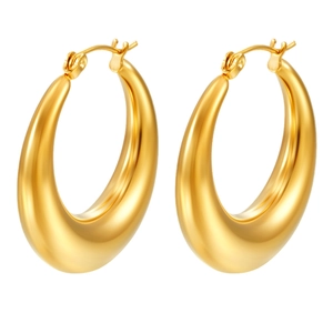 Chunky gold stainless steel hoop earrings with polished finish and hollow crescent design