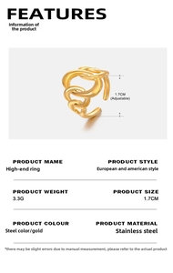 Detail of adjustable gold stainless steel ring featuring a multilayered chain structure