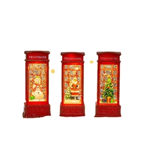 Christmas Telephone Booth Snow Globe Lantern LED Light Music Box Holiday Home Decoration