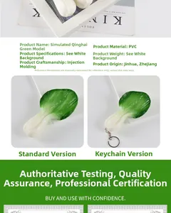 Realistic PVC green bok choy model with keychain attachment and injection molded texture