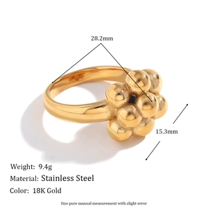 18K gold plated stainless steel bubble cluster ring for women, weighted at 9.4g