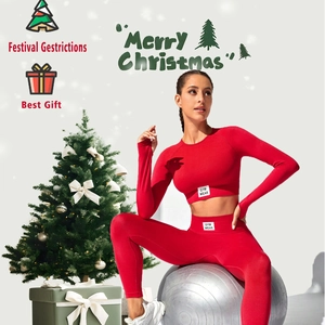 Women's Seamless Yoga Set 2 Piece Workout Outfits Knitted Long Sleeve Crop Top High Waist Butt Lifting Leggings Sportswear