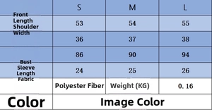 Detailed size chart with measurements for women's wool blend short sleeve outer top