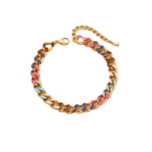 Minimalist colorful enamel cuban link chain necklace in gold-plated stainless steel