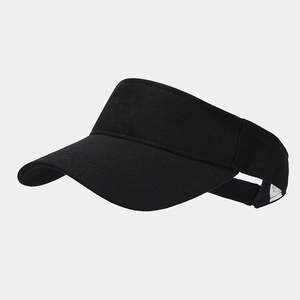 Detailed close-up of a black sun visor hat showing breathable fabric and internal care label