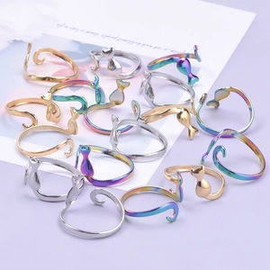 Minimalist cat shaped open rings in gold silver and rainbow finishes for women
