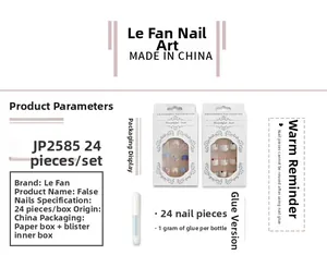Short blue gradient floral press-on nail kit JP2585 with 24 pieces and glue accessory