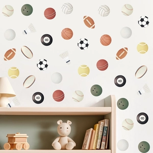 Boho Sport Ball Wall Stickers For Kids Room Soccer Basketball Football Tennis Bowling Billiards PVC Self-Adhesive Wall Decals Nursery Decor