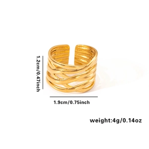 Detailed size parameters of 18k gold plated multi-layer textured ring with measurements