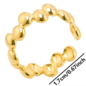 Adjustable golden beaded open ring for men and women with a minimalist 1.7cm diameter design