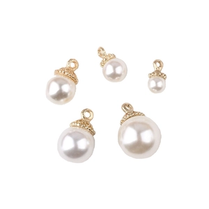 Five gold pearl charms in various sizes for DIY jewelry making and handmade accessories