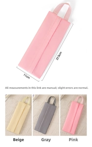 Dimensioni dettagliate della borsa portaoggetti portatile rosa, beige e grigia con manico