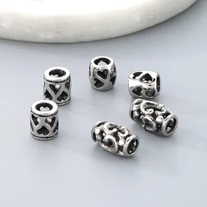 Perles D'Espacement Coeur Creux En Acier Inoxydable Rétro Cylindrique Accessoires DIY Fabrication Bijoux