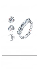 Detail view of S925 silver ring with 7 oval moissanite stones and precise measurements