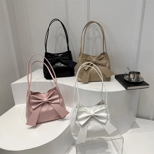 Trendige Damen PU Leder Schultertasche Große Schleife Dekoration Süße Achsel Tote Tasche Für Den Täglichen Gebrauch