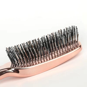 Ergonomic rose gold plating scalp massage hairbrush with dual-color bristles for styling