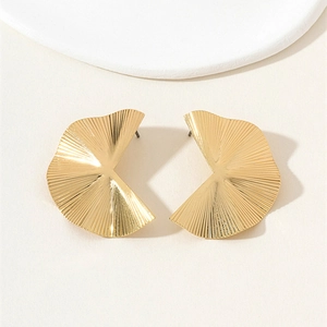 Fan Shaped Pleated Stud Earrings With Stainless Steel Earring Post Geometric Irregular Radiating Texture Jewelry For Women