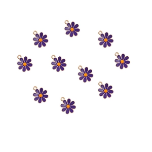 Set of 10 purple and orange daisy flower enamel charms for DIY jewelry making
