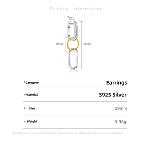 Detailed size chart for S925 silver triple link earrings with 29mm length and 0.98g weight