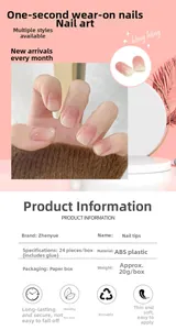 Vue détaillée des faux ongles dégradés roses brillants avec 24 pièces dans la boîte