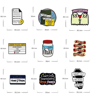 Set of 9 creative enamel pins with letter patterns and sizes for backpack decoration