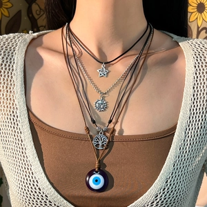 Collier Multi Rangs Bohème Alliage Mauvais Oeil Arbre De Vie Soleil Étoile Pendentif Bijoux Vintage Pour Femmes