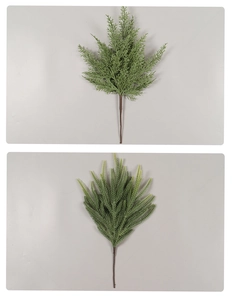 Detail of faux pine needles and cedar branches for Christmas floral arrangements