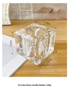 Detail showing the cube glass candle holder texture and 5.5cm x 5.3cm dimensions