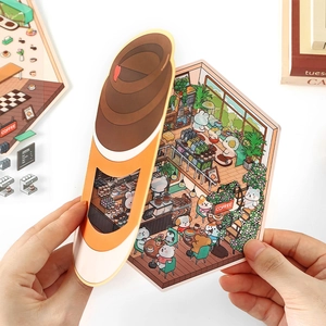 DIY 3D PET café stickers for scrapbooking featuring coffee shop illustration designs