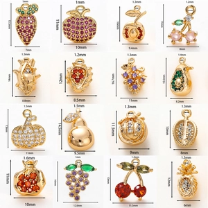 18k gold plated fruit and plant charms set with colorful zircon and size markers