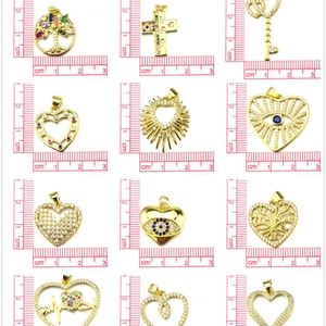 Tree Of Life Cross Heart Evil Eye DIY Pendant Charms 18K Gold Plated Copper Colorful Cubic Zirconia For Jewelry Making