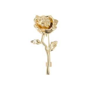 Gold plated rose flower brooch for men suits and coats with detailed floral craftsmanship