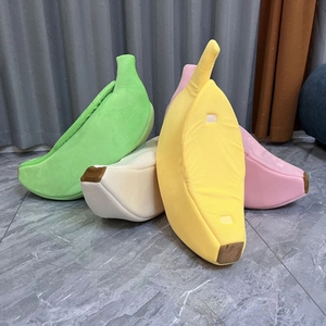 Banana shaped plush pet bed available in green, yellow, pink and beige soft fleece fabric