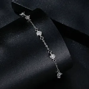 Classic S925 sterling silver bracelet with five round-cut sparkling moissanite stones
