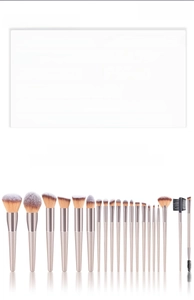 Detailed specs of 20pcs champagne makeup brushes with soft bristles and wood handles