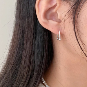 Minimalist 925 sterling silver geometric U-shaped drop earrings with metal beads