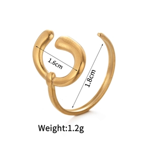 Minimalist 14K gold-plated stainless steel C-shaped open ring for women with size details