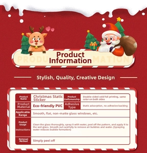Detailed view of red and white double-sided Christmas static window stickers in PVC